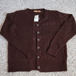 Northcrest Dark Brown Cable-Knit Button Cardigan